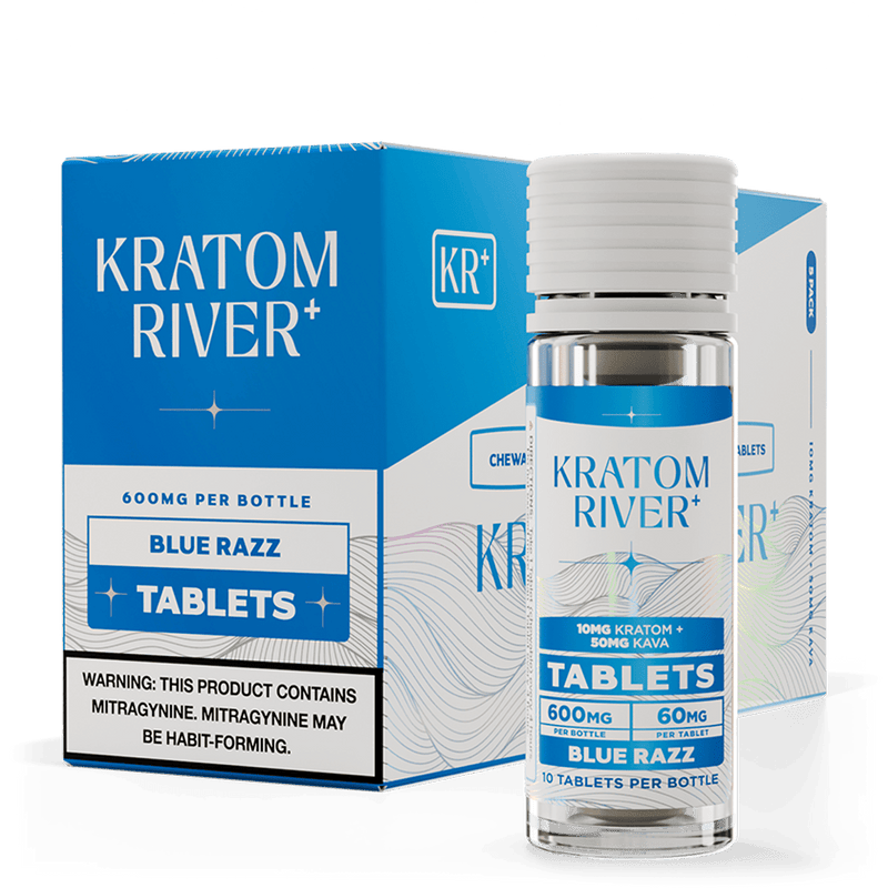 Kratom River Kratom + Kava Tablets Blue Razz 10mg kratom + 50mg kava 50 count