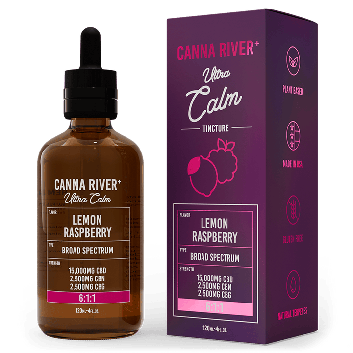 CBD Ultra Calm Tincture Tincture Canna River Broad Spectrum (THC Free) Lemon Raspberry 15000mg CBD + 2500mg CBN + 2500mg CBG / 120mL