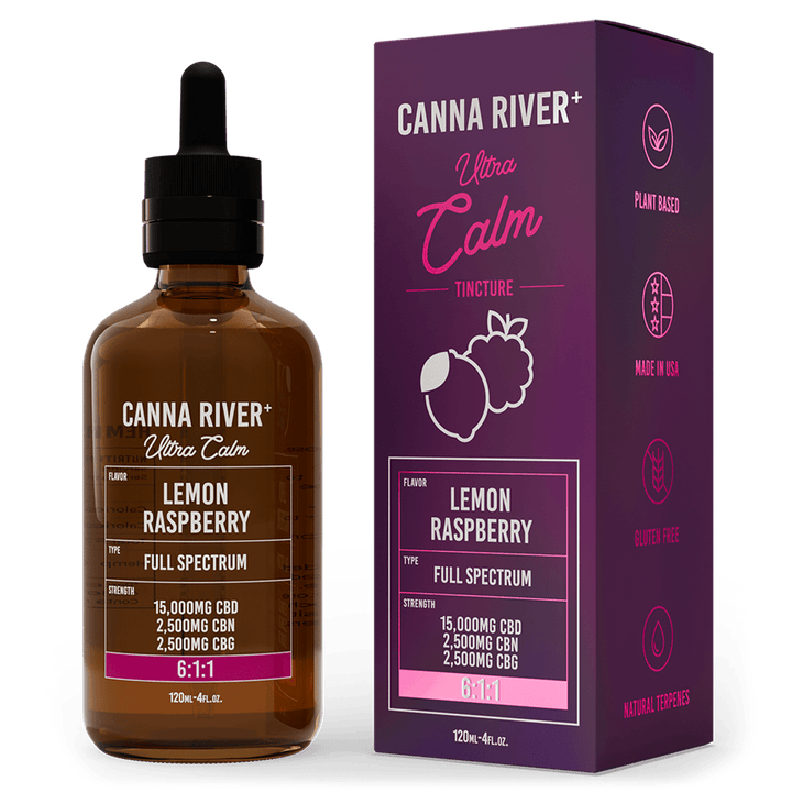CBD Ultra Calm Tincture Tincture Canna River Full Spectrum (Contains THC) Lemon Raspberry 15000mg CBD + 2500mg CBN + 2500mg CBG / 120mL