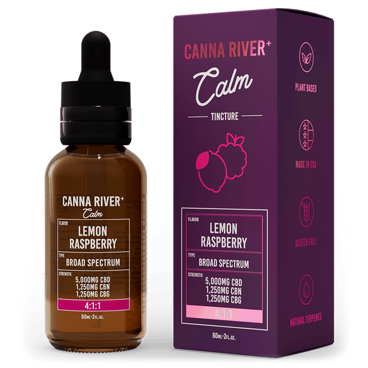 CBD Calm Tincture Tincture Canna River Broad Spectrum (THC Free) Lemon Raspberry 5000mg CBD + 1250mg CBN + 1250mg CBG / 60mL