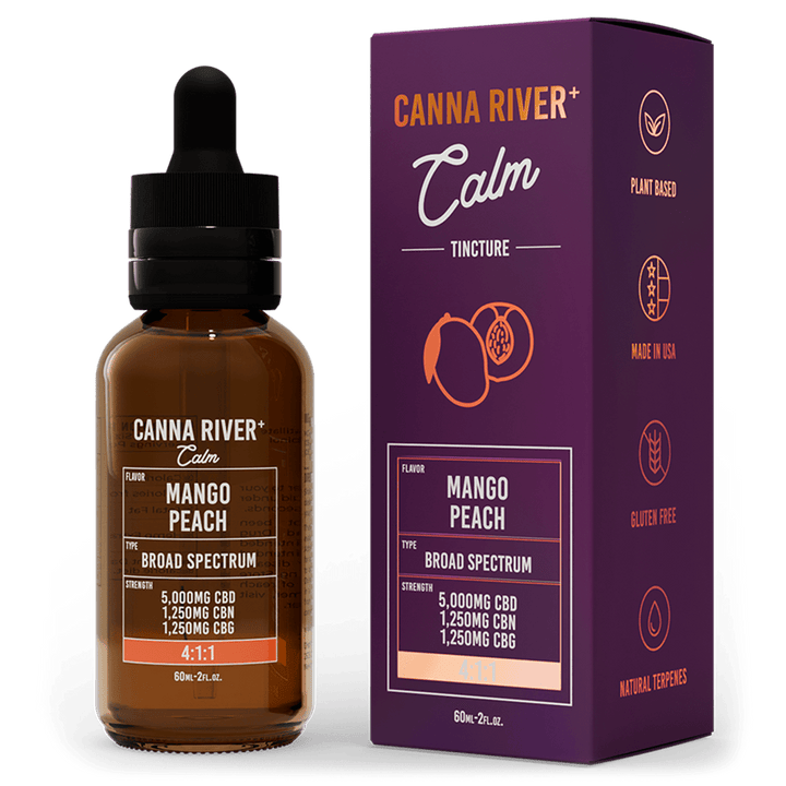 CBD Calm Tincture Tincture Canna River Broad Spectrum (THC Free) Mango Peach 5000mg CBD + 1250mg CBN + 1250mg CBG / 60mL