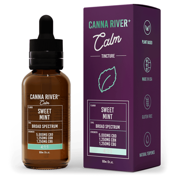 CBD Calm Tincture Tincture Canna River Broad Spectrum (THC Free) Sweet Mint 5000mg CBD + 1250mg CBN + 1250mg CBG / 60mL