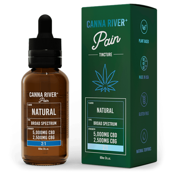 CBD Pain Tincture Tincture Canna River Broad Spectrum (THC Free) Natural 5000mg CBD + 2500mg CBG / 60mL