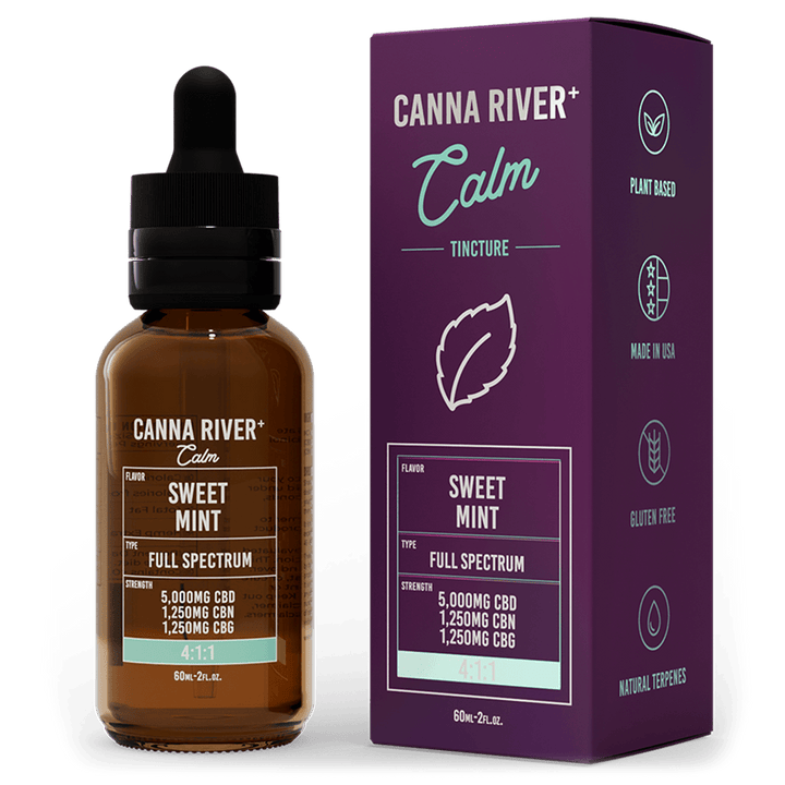 CBD Calm Tincture Tincture Canna River Full Spectrum (Contains THC) Sweet Mint 5000mg CBD + 1250mg CBN + 1250mg CBG / 60mL