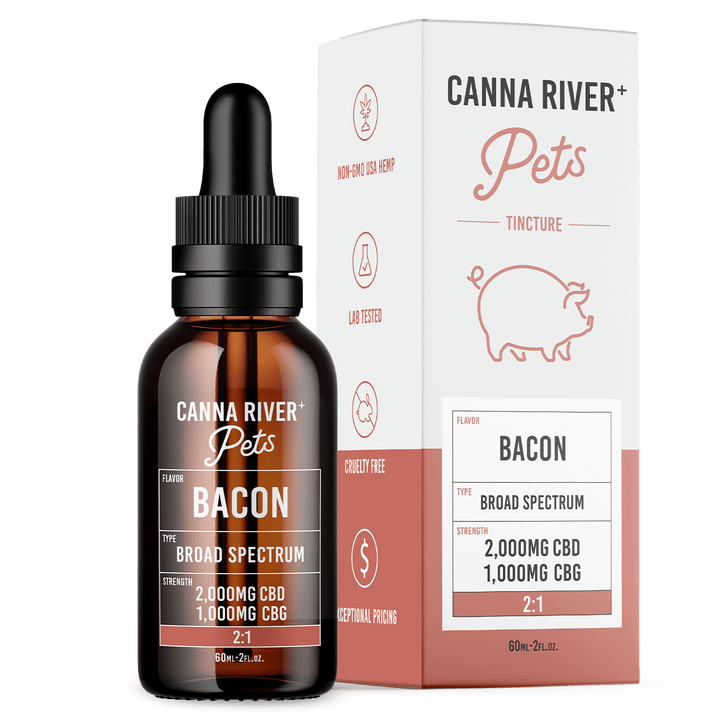 CBD Pet Tincture Pet Canna River Broad Spectrum (THC Free) Bacon 2000mg CBD + 1000mg CBG / 60mL