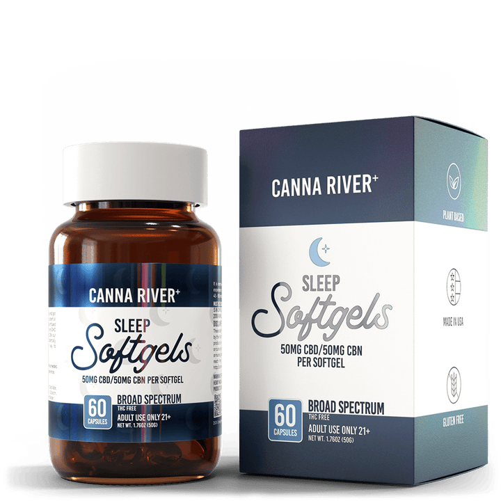 CBD Sleep Softgels Softgel Canna River Broad Spectrum (THC Free) 50mg CBD + 50mg CBN / 60 Softgels 0.5mL