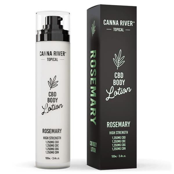 CBD Body Lotion Topical Canna River Broad Spectrum (THC Free) Rosemary 1250mg CBD + 1250mg CBC + 1250mg CBN + 1250mg CBG / 3.4oz