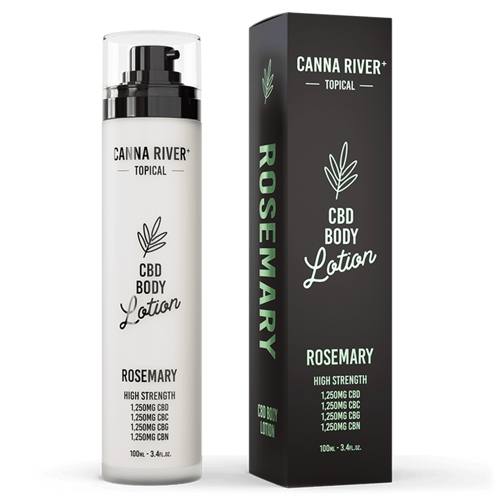 CBD Body Lotion Topical Canna River Broad Spectrum (THC Free) Rosemary 1250mg CBD + 1250mg CBC + 1250mg CBN + 1250mg CBG / 3.4oz
