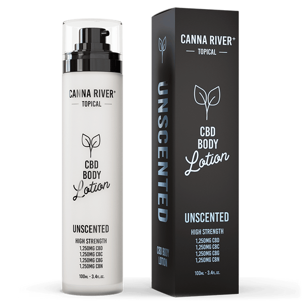 CBD Body Lotion Topical Canna River Broad Spectrum (THC Free) Unscented 1250mg CBD + 1250mg CBC + 1250mg CBN + 1250mg CBG / 3.4oz