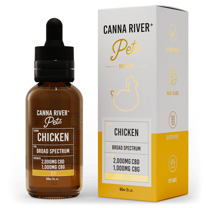 CBD Pet Tincture Pet Canna River Broad Spectrum (THC Free) Chicken 2000mg CBD + 1000mg CBG / 60mL