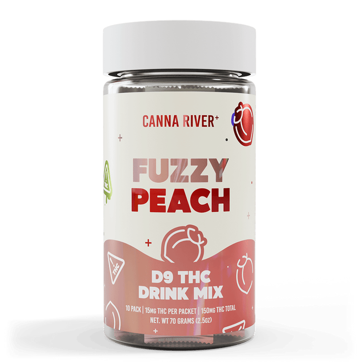 D9 Drink Mix Beverage Canna River Full Spectrum (Contains THC) Fuzzy Peach 15mg D9 THC / 10 Packets