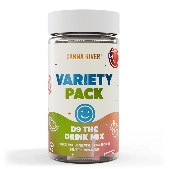 D9 Drink Mix Beverage Canna River Full Spectrum (Contains THC) Variety Pack 15mg D9 THC / 10 Packets