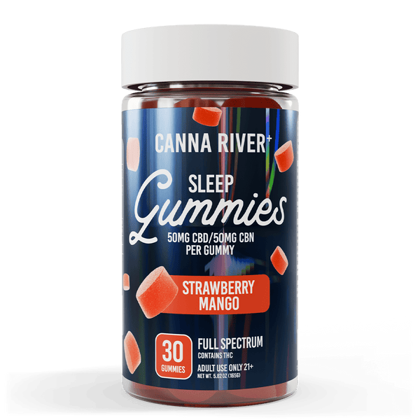 CBD Sleep Gummies Gummy Canna River Full Spectrum (Contains THC) Strawberry Mango 50mg CBD + 50mg CBN per Gummy / 30 Gummies