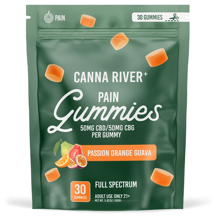 CBD Pain Gummies Gummy Canna River Full Spectrum (Contains THC) Passion Orange Guava 50mg CBD + 50mg CBG per Gummy / 30 Gummies