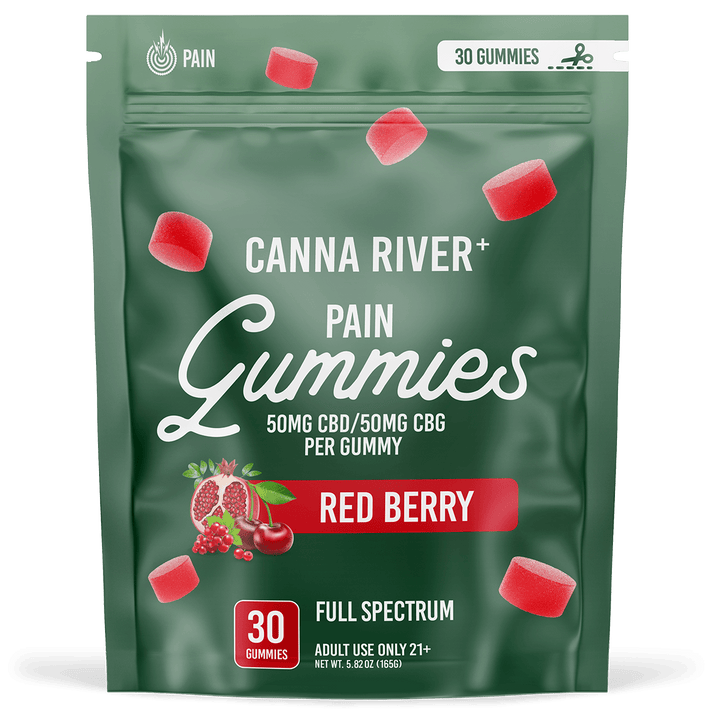 CBD Pain Gummies Gummy Canna River Full Spectrum (Contains THC) Red Berry 50mg CBD + 50mg CBG per Gummy / 30 Gummies