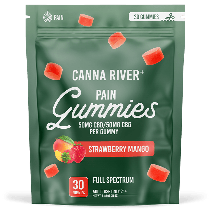 CBD Pain Gummies Gummy Canna River Full Spectrum (Contains THC) Strawberry Mango 50mg CBD + 50mg CBG per Gummy / 30 Gummies