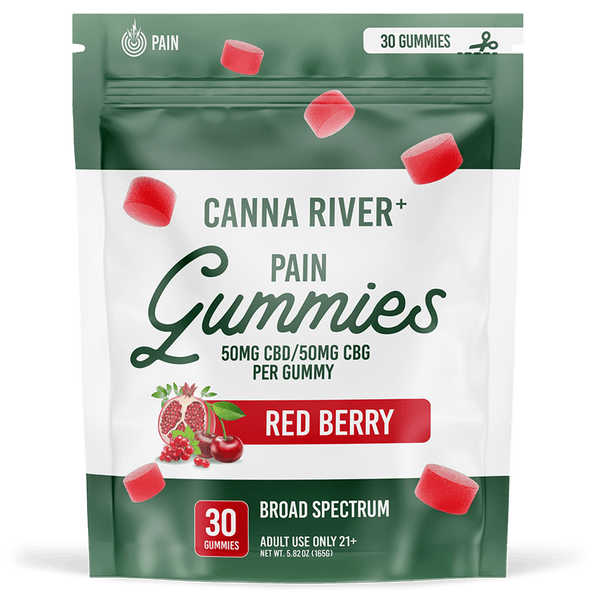 CBD Pain Gummies Gummy Canna River Broad Spectrum (THC Free) Red Berry 50mg CBD + 50mg CBG per Gummy / 30 Gummies