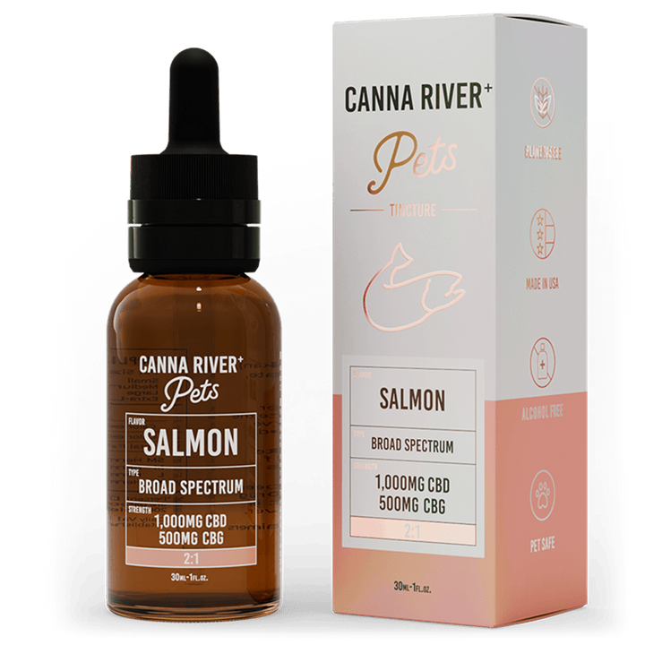 CBD Pet Tincture Pet Canna River Broad Spectrum (THC Free) Salmon 1000mg CBD + 500mg CBG / 30mL