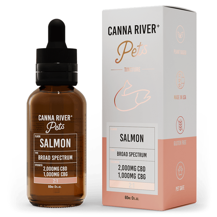 CBD Pet Tincture Pet Canna River Broad Spectrum (THC Free) Salmon 2000mg CBD + 1000mg CBG / 60mL
