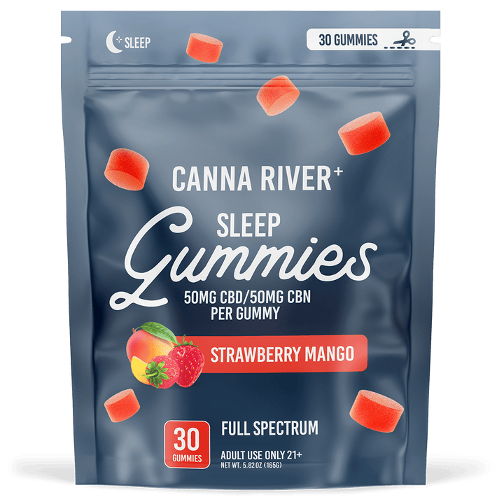 CBD Sleep Gummies Gummy Canna River Full Spectrum (Contains THC) Strawberry Mango 50mg CBD + 50mg CBN per Gummy / 30 Gummies