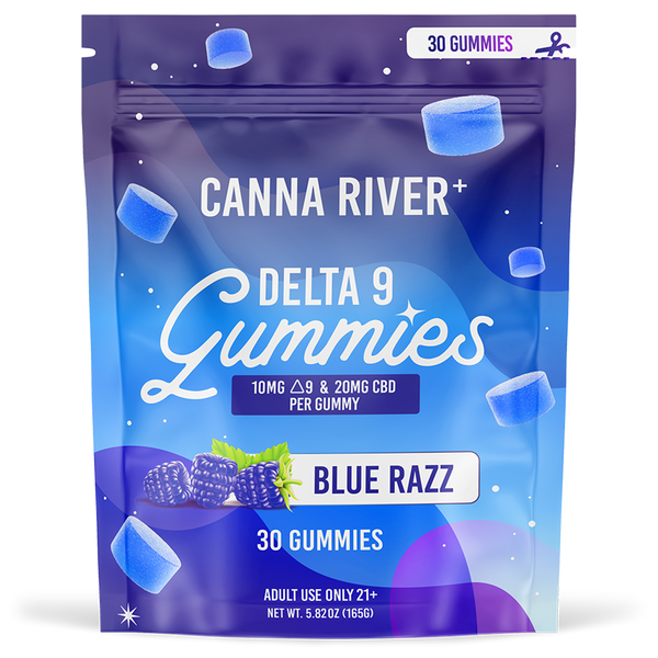 D9 Gummy Gummy Canna River Full Spectrum (Contains THC) Blue Razz 10mg D9 THC + 20mg CBD / 30 Gummies